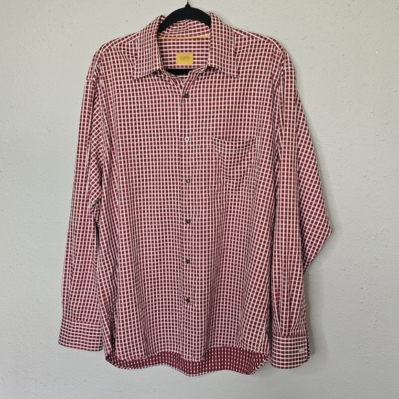 Robert Talbott Carmel Red White Plaid Button Down Long Sleeve Shirt Size L Large - Picture 1 of 12